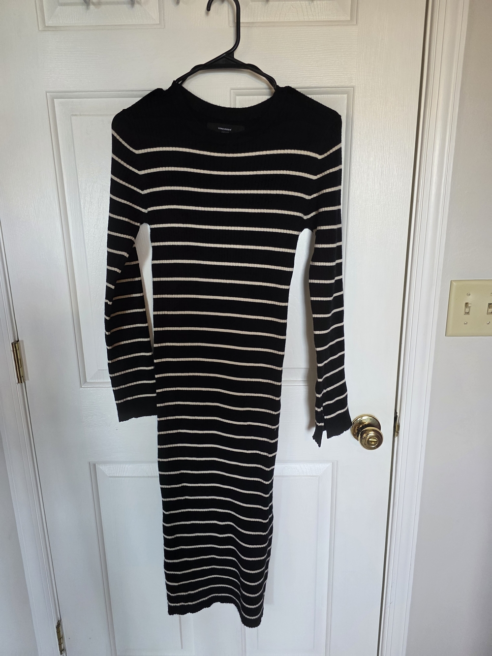 Vero Moda Black and White Striped Long Sleeve Midi Dress
